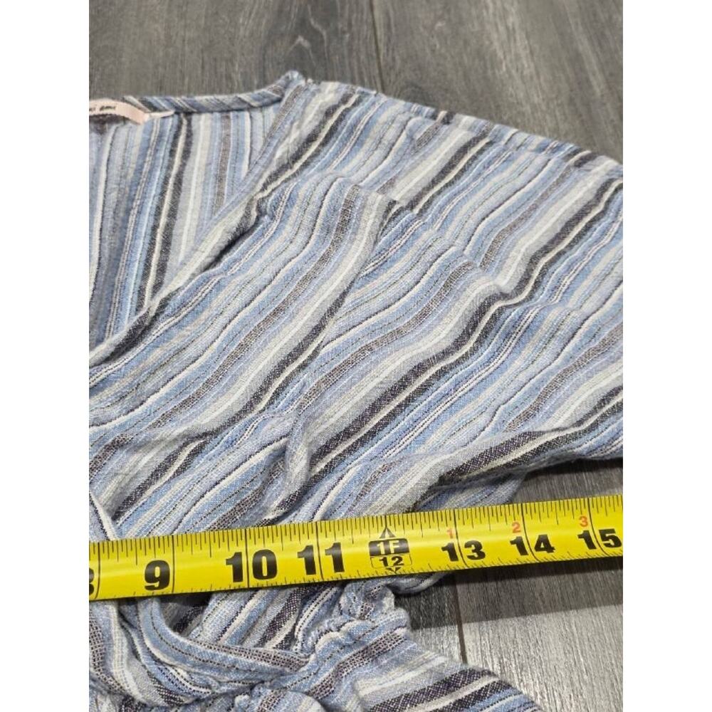 Mi Ami Women Blue Stripe Linen preppy Peplum Blouse Ruffle Wrap V-Neck S A005918 - Picture 3 of 7